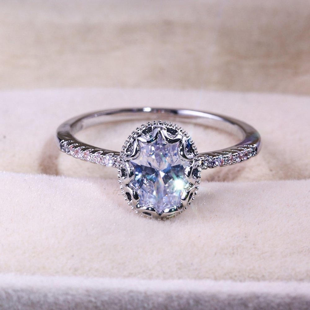 "Wedding/Engagement Oval Flower Dainty Gemstone Silver Ring for Women, VIP431
